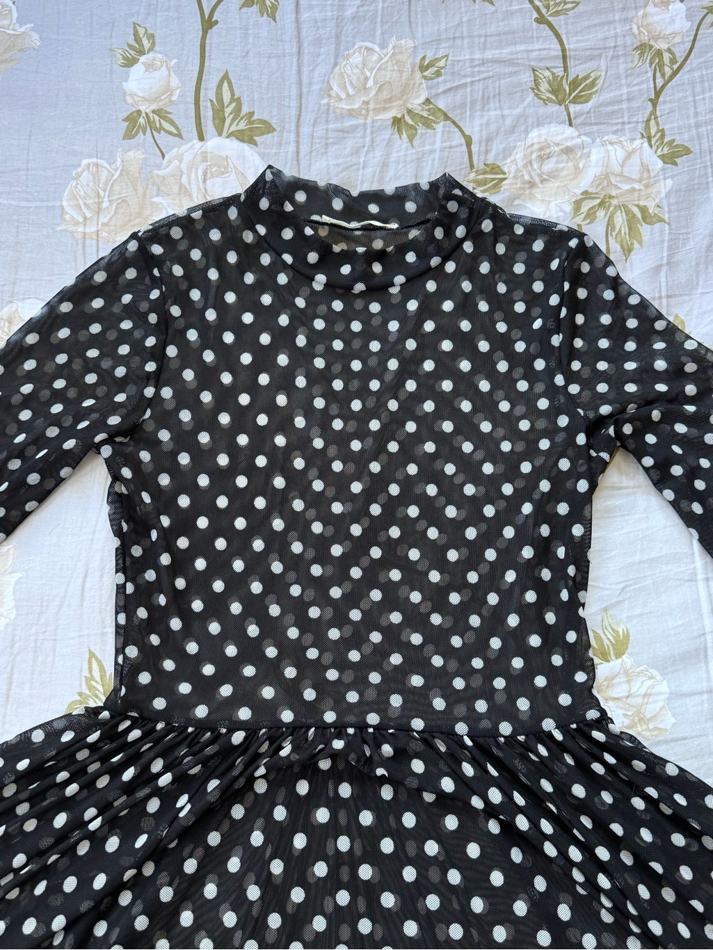 Alora Eden Black Polka Dot Sheer Mesh Long Sleeve Maxi Dress In Size Small — image 2 of 7